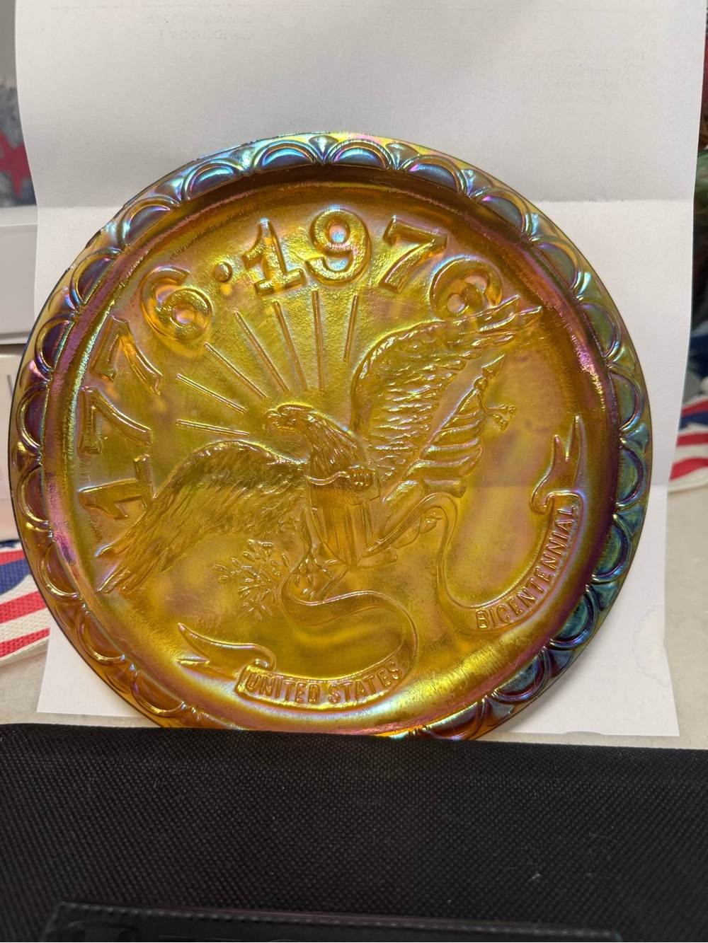 Bicentennial Eagle Carnival Glass Plate